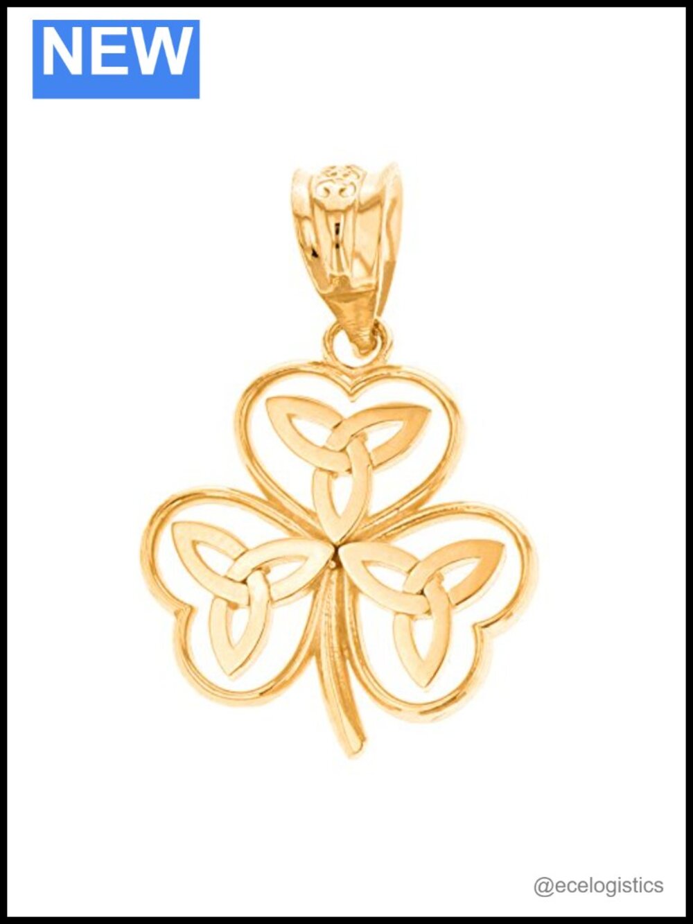 10K 14K Gold Dainty Shamrock Celtic Trinity Knot Charm Pendant